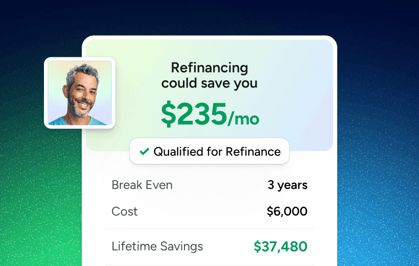 Refinancing savings calculator showing $235/mo savings